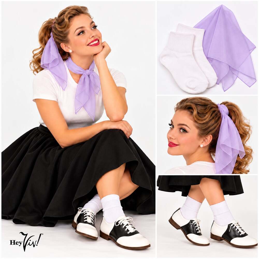 50s Style Bobby Socks and Lilac Chiffon Scarf Set Rockabilly Retro - Hey Viv